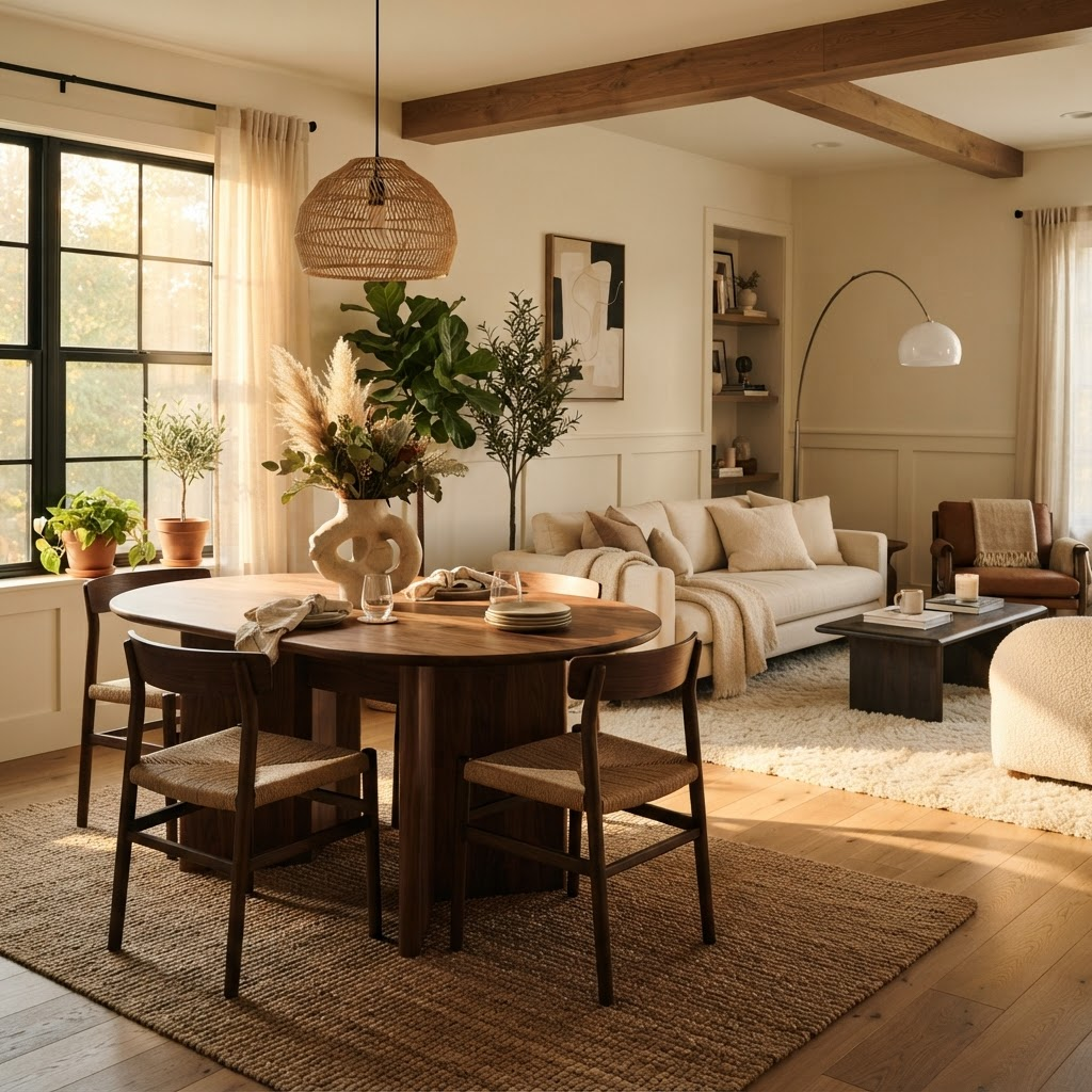Ambiente moderno decorado con calidez